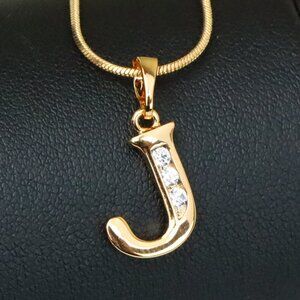"Rose Gold Letter J Pendant with Crystals – 18K Gold Plated Charm, XPPT1359